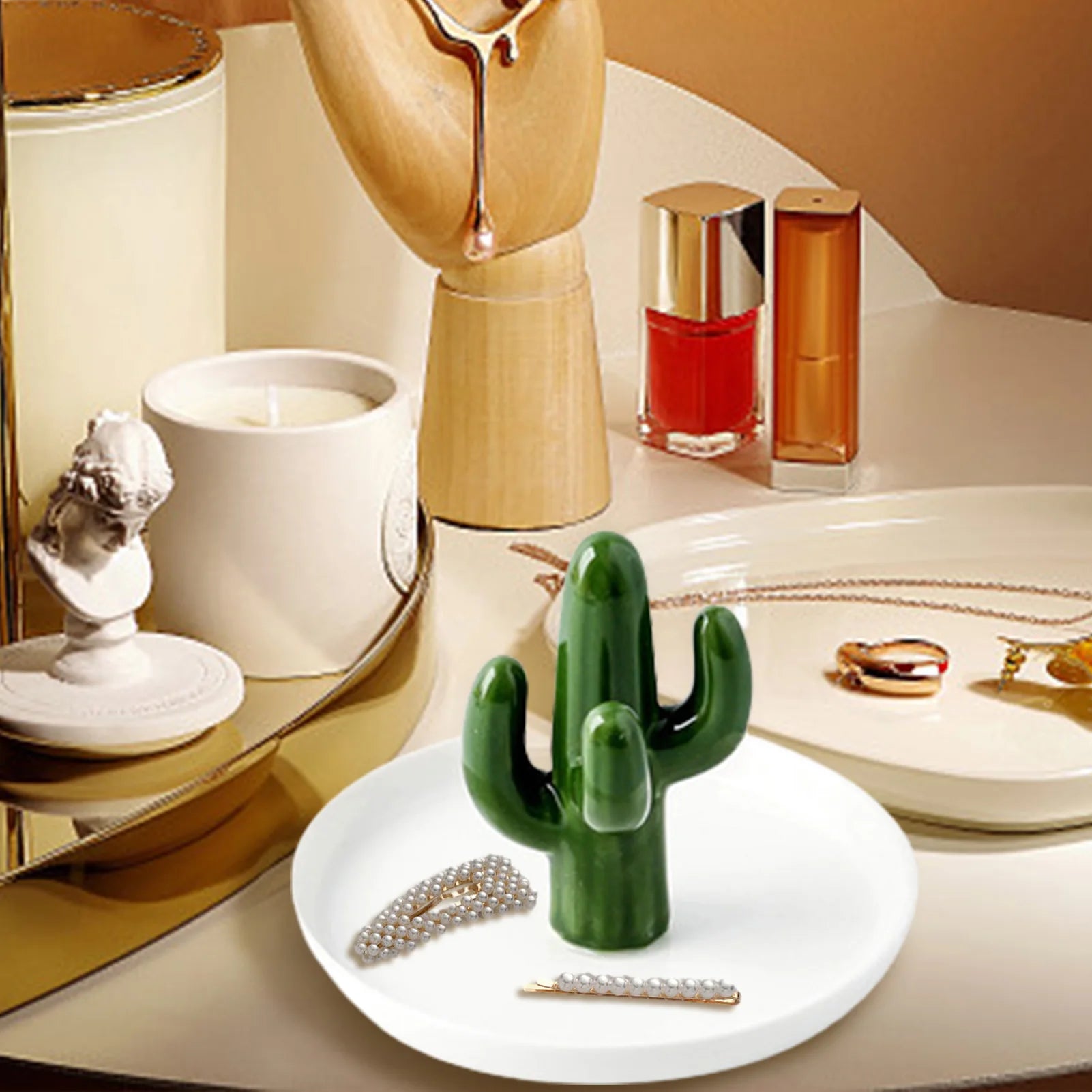 Nordic Ceramic Jewelry Tray - Cactus Ring Holder Necklace Display Plate
