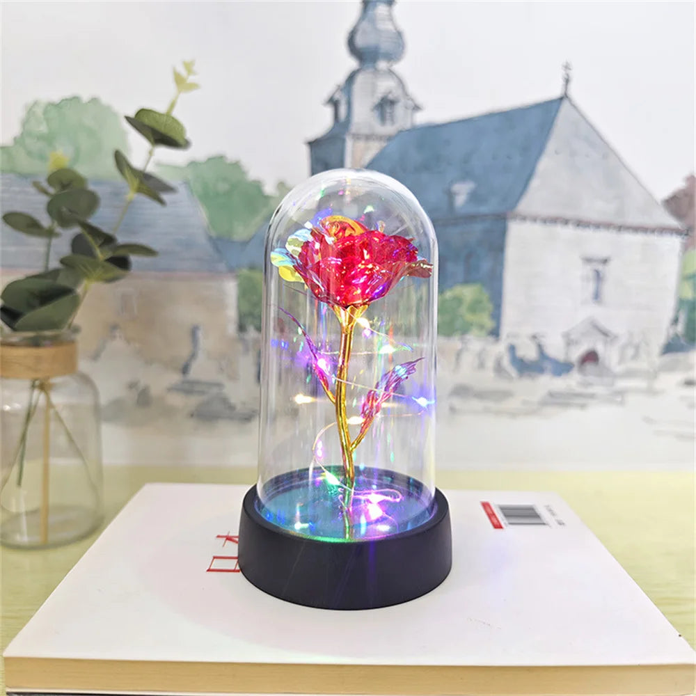 Eternal Rose with LED Light in Acrylic Cover - Valentine's & Anniversary Gift - Red | The Couple Corner