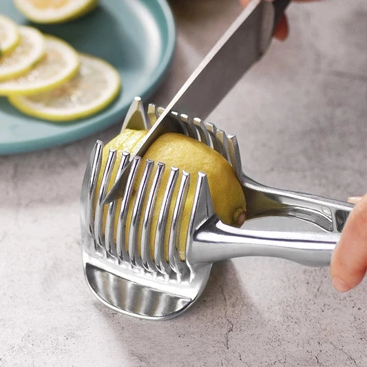 Stainless Steel Onion Holder & Vegetable Slicer - Safe Cutting Tool | The Couple Corner