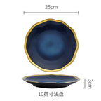 Nordic Blue Glaze Ceramic Plate - Irregular Gold Edge Dinnerware