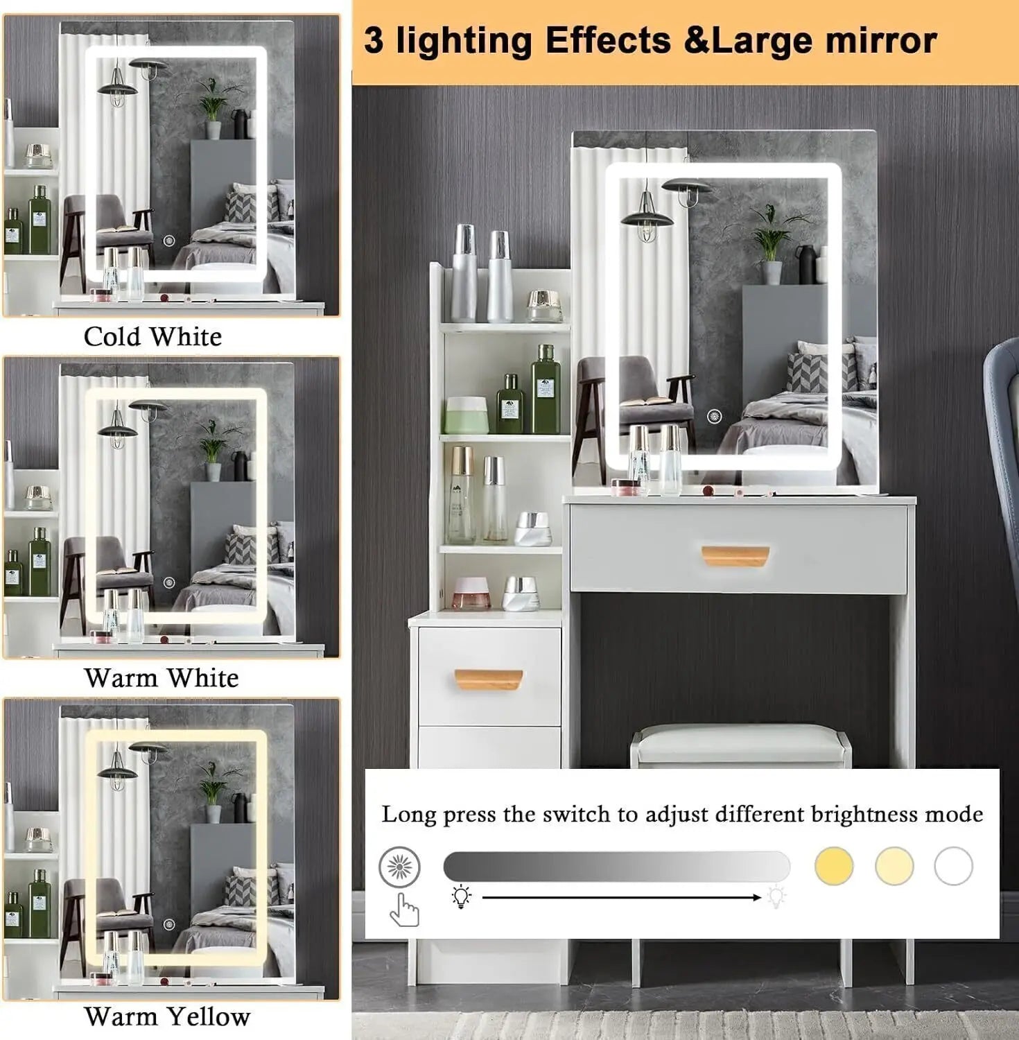 Vanity Table with LED Mirror - His & Hers Makeup Station for Morning Routines | The Couple Corner