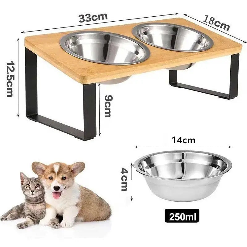 Elevated Cat Bowls - 15° Tilted Raised Stand with Stainless Steel Bowls | Pet Feeding Bowl The Couple Corner