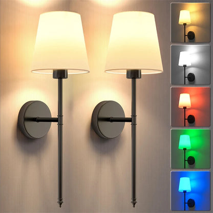 Wireless Wall Sconces Set of 2 - Battery Operated RGB LED Wall Lights with Remote | Rechargeable Gold Accent Lighting | The Couple Corner