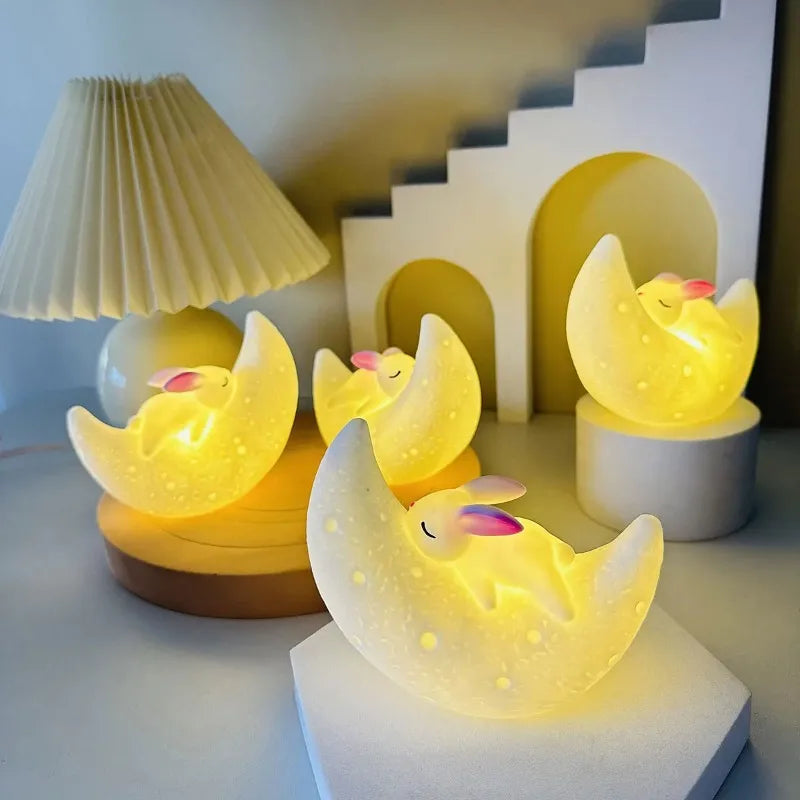 Moon Rabbit Night Light for Couples - Soft Warm White Glow for a Soothing Bedside Atmosphere