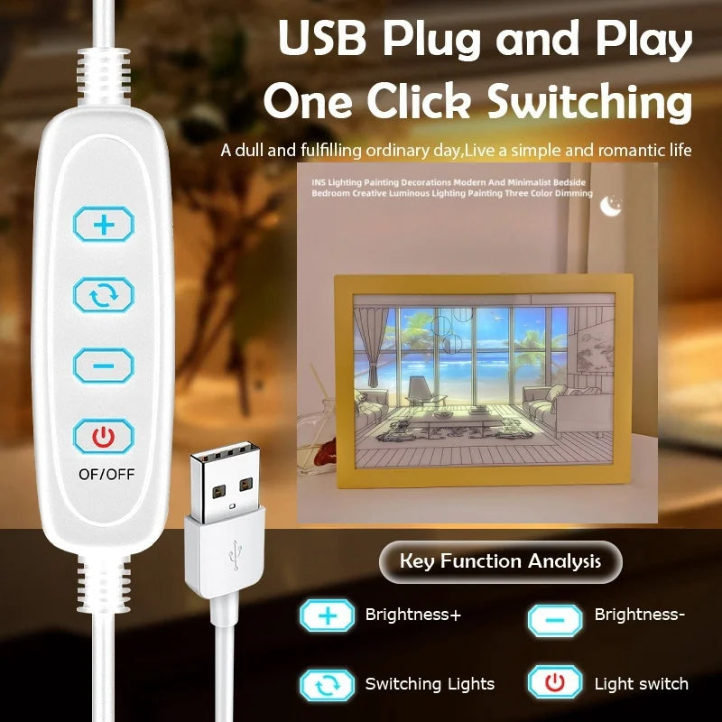 Window Scene Art Light for Couples - LED Light Painting of Empty House, Seaside, or Sun Dog | Dimmable Wall Art Lamp