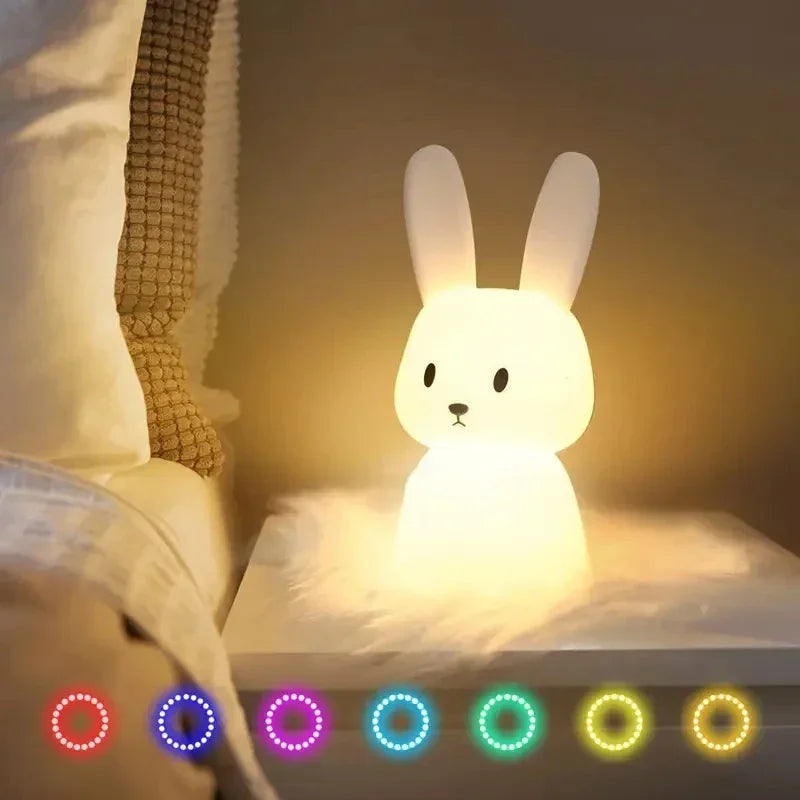 Touch-Activated Rabbit Night Light for Couples - 7-Color Changing Silicone Lamp for Bedroom Ambiance | The Couple Corner