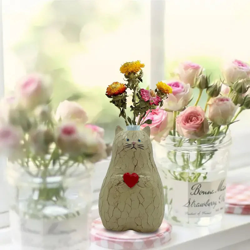 Cat Heart Vase - Adorable Resin Planter for Couples' Valentine's Day Decor | Home Decor The Couple Corner