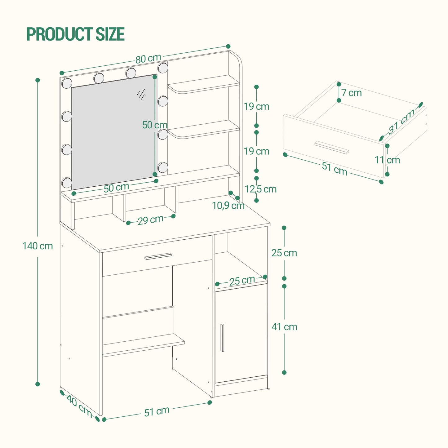 LED Vanity Table with Mirror - Dressing Table with Lights & Storage | The Couple Corner