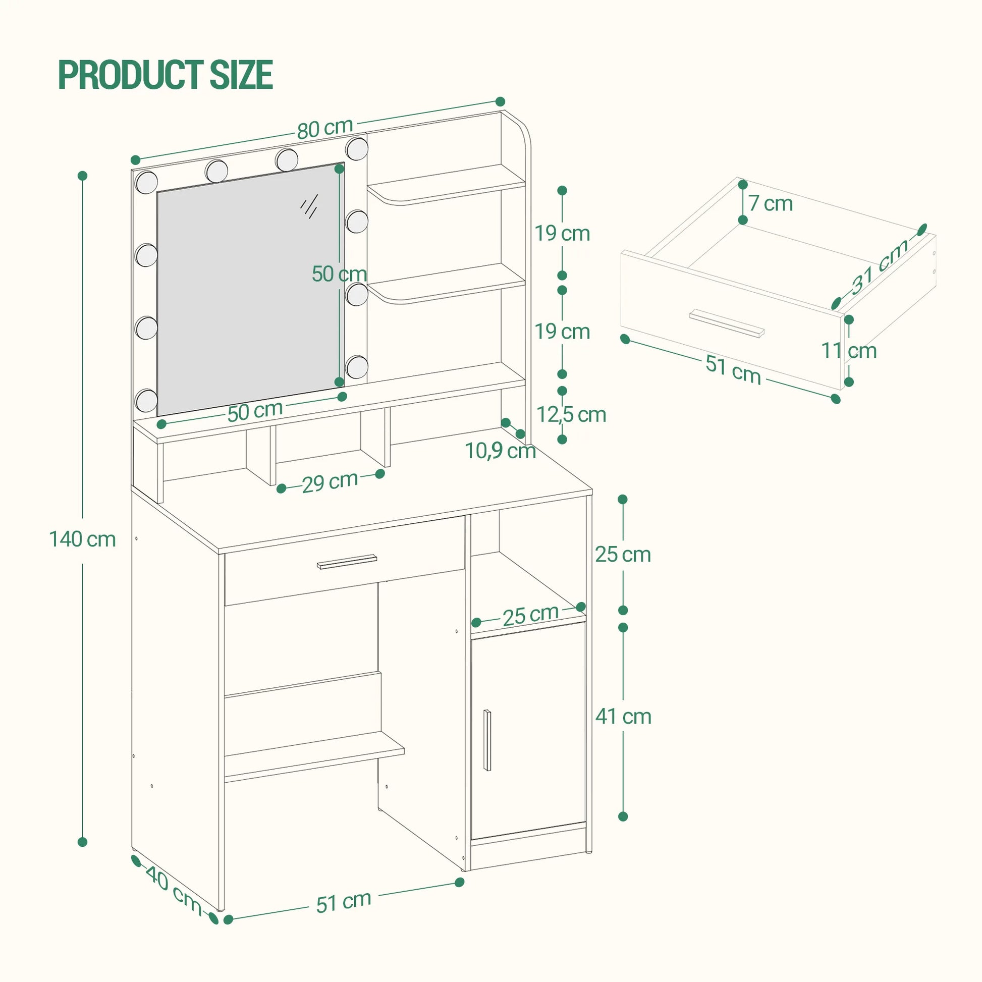LED Vanity Table with Mirror - Dressing Table with Lights & Storage | The Couple Corner