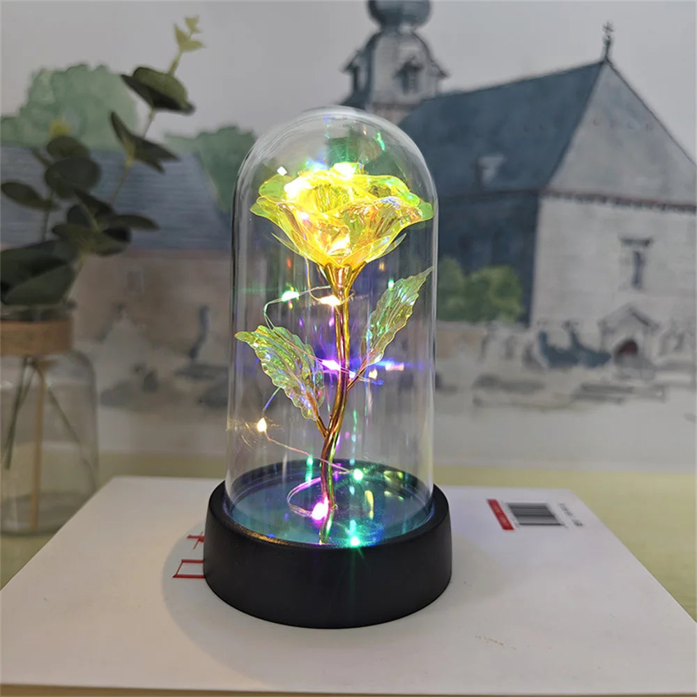 Eternal Rose with LED Light in Acrylic Cover - Valentine's & Anniversary Gift - Yellow | The Couple Corner