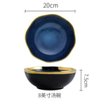 Nordic Blue Glaze Ceramic Plate - Irregular Gold Edge Dinnerware