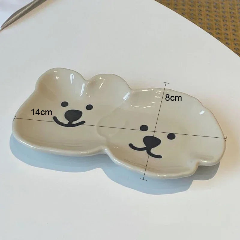 Ceramic Sauce Dish with Cute Dog & Bear Design - Dip Bowl for Couples - bear and dog Wh | The Couple Corner