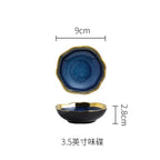 Nordic Blue Glaze Ceramic Plate - Irregular Gold Edge Dinnerware