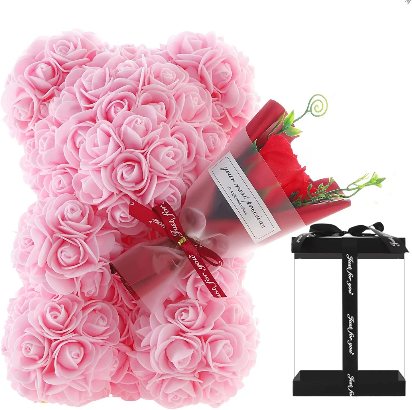 Eternal Flower Rose Bear in Gift Box - Valentine's & Anniversary Gift - Pink with Gift Box | The Couple Corner