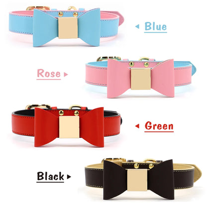 PU Leather Dog Collar with Bowtie - Gentleman Style for Small to Medium Dogs & Cats | Pet Collar The Couple Corner