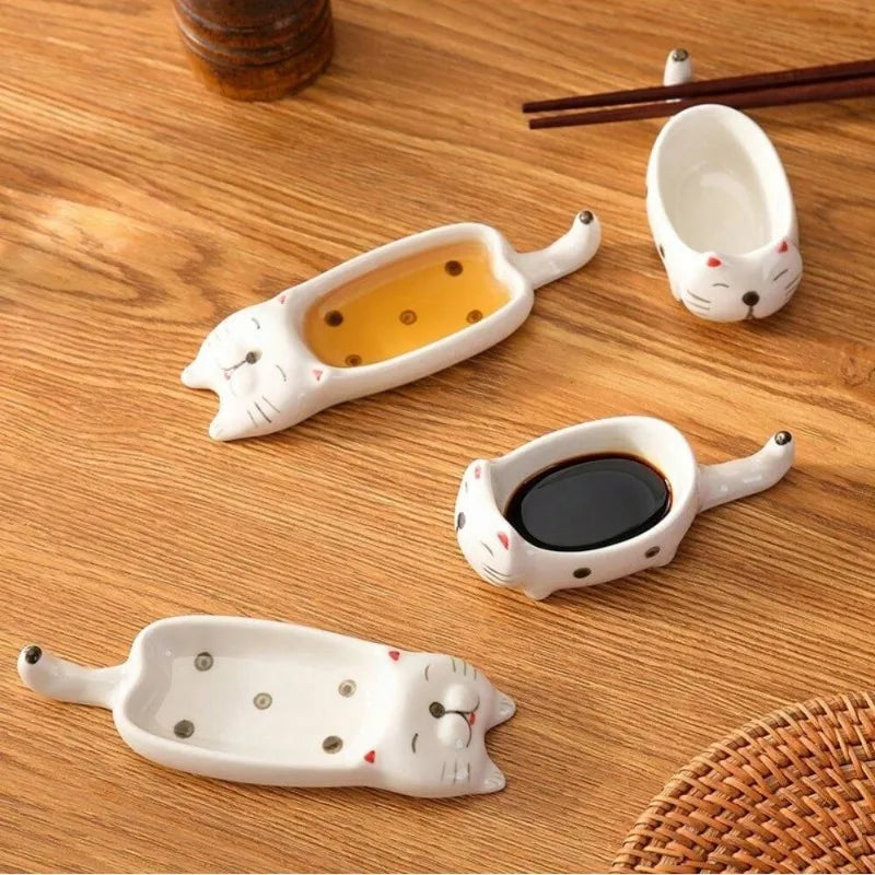 Ceramic Cat Seasoning Dish - Cute Chopstick Holder & Dip Bowl for Couples | The Couple Corner