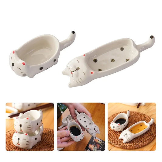 Ceramic Cat Seasoning Dish - Cute Chopstick Holder & Dip Bowl for Couples | The Couple Corner