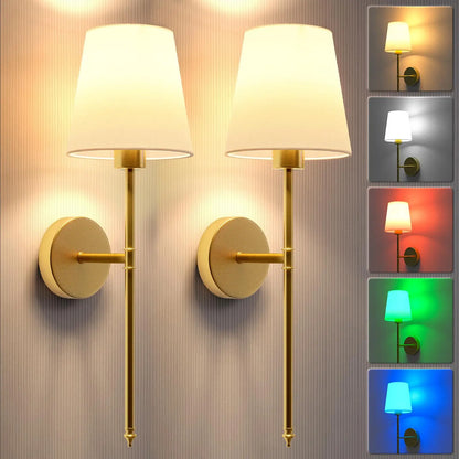 Wireless Wall Sconces Set of 2 - Battery Operated RGB LED Wall Lights with Remote | Rechargeable Gold Accent Lighting | The Couple Corner