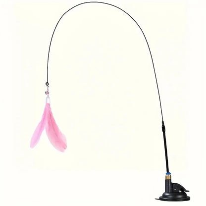 Interactive Bell & Feather Wand - Long Suction Cup Pole for Exciting Playtime Adventures