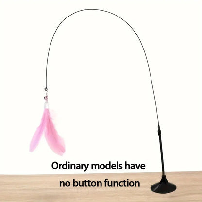 Interactive Bell & Feather Wand - Long Suction Cup Pole for Exciting Playtime Adventures