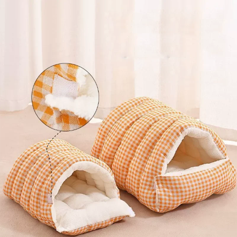 Closed Pet Bed with Removable Cover - Four Seasons Warm Plaid Bed for Cats & Dogs | Pet Bed The Couple Corner