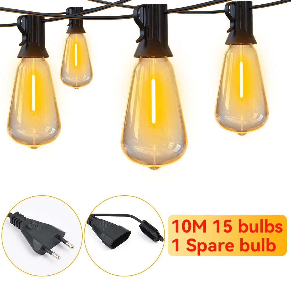 Outdoor String Lights ST38 - Shatterproof LED Patio Lights 2200K Warm White for Garden & Backyard | The Couple Corner