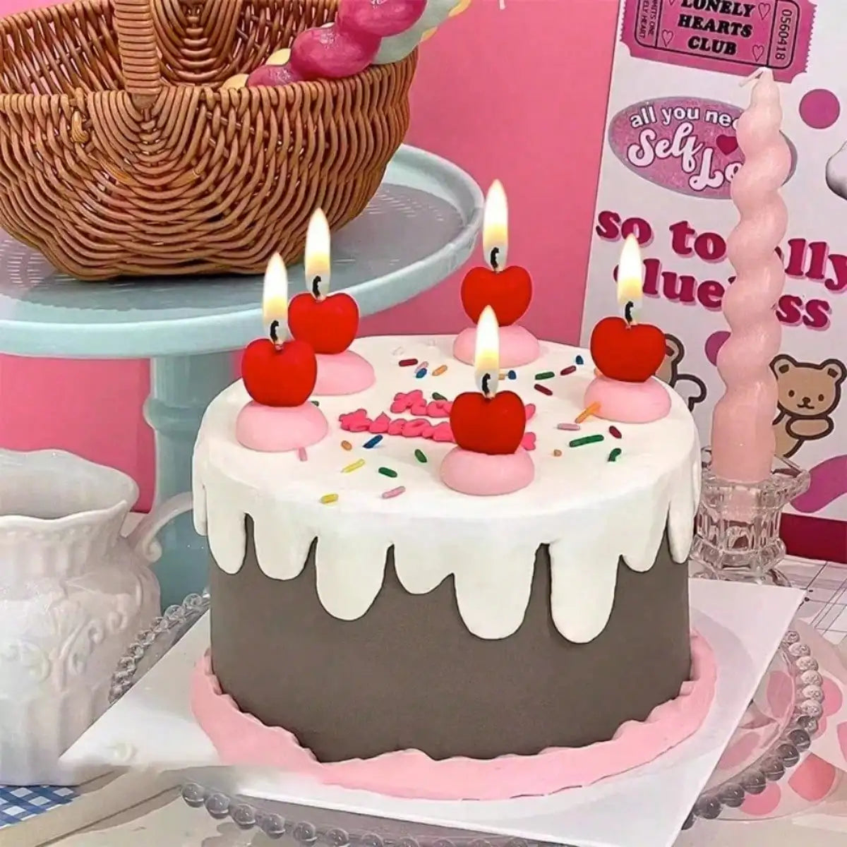 Cherry Birthday Cake Candle Set - Pink Decorative Candles - | The Couple Corner