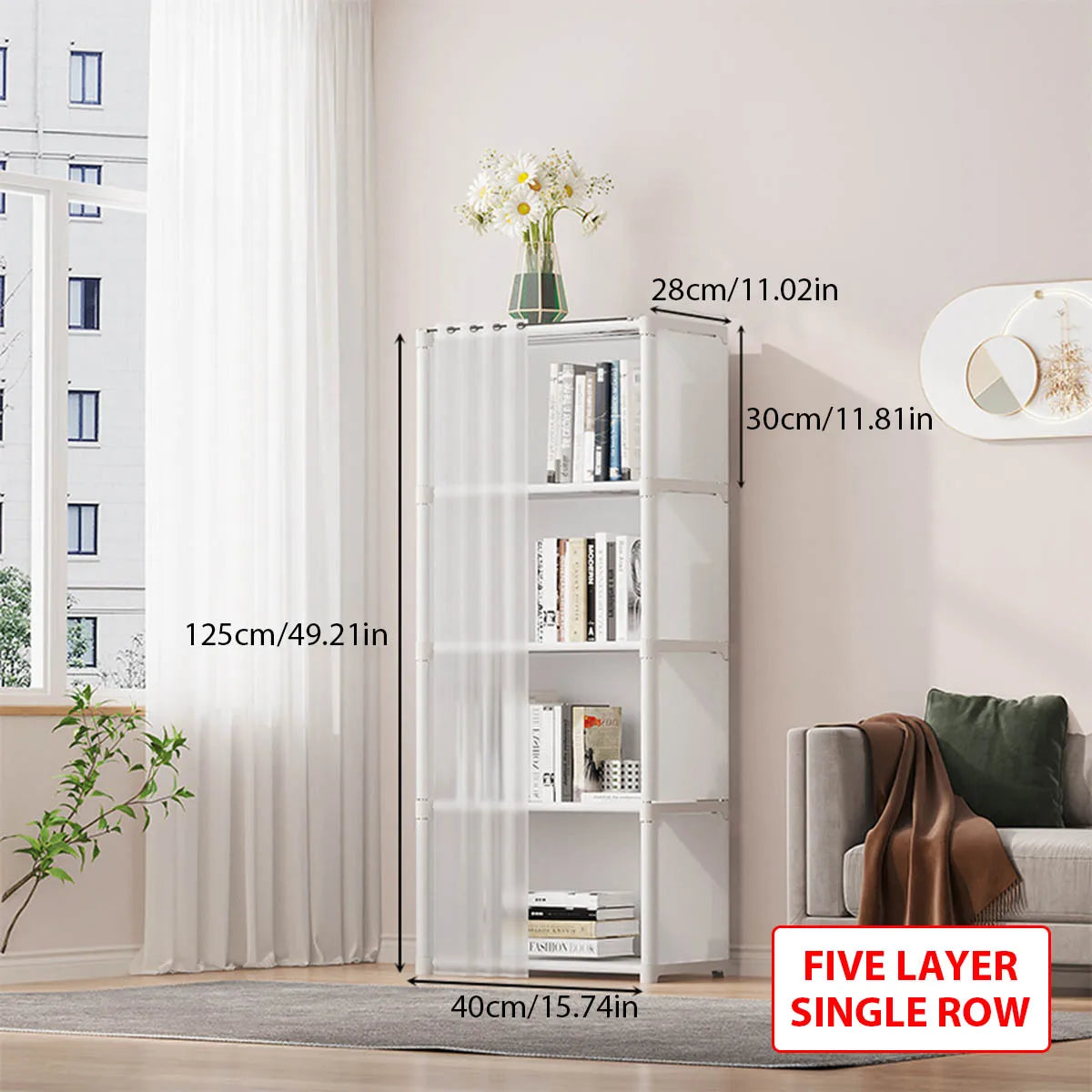 Wardrobe Organizer - 5-Tier Dustproof Storage Cabinet with Curtain for Shared Closet Harmony