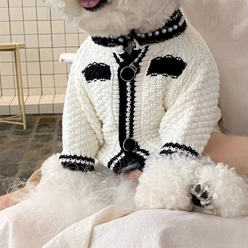 Autumn/Winter Dog Pearl Neck Knitted Cardigan Sweater