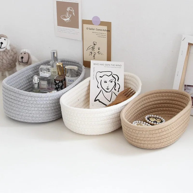 Nordic Cotton Rope Storage Baskets - Woven Organizer Box, Desktop Sundries