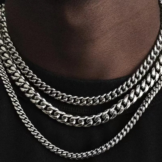 Basic Punk Stainless Steel Curb Cuban Necklaces: Black and Gold Link Chain Chokers for Men and Women