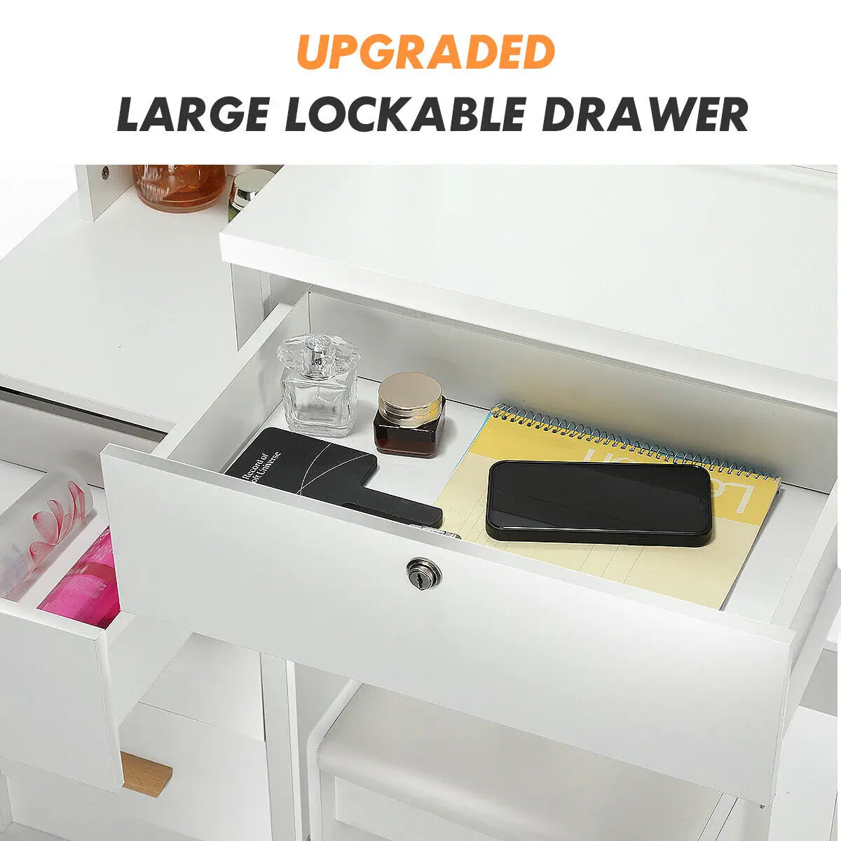 Couples Vanity Table with LED Mirror - Adjustable Lighting Vanity Desk & Stool for Shared Getting-Ready Moments