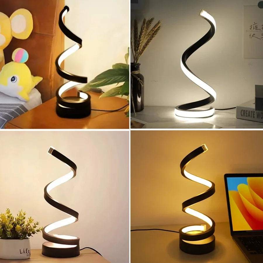 Modern Spiral LED Table Lamp for Couples - Dimmable USB Bedside Light for Living Room & Office