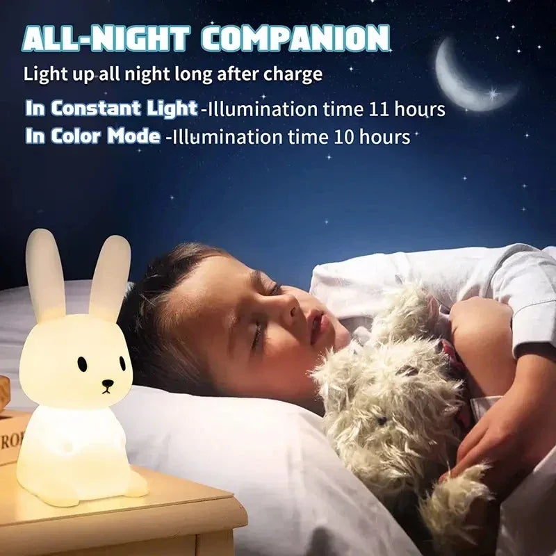 Touch-Activated Rabbit Night Light for Couples - 7-Color Changing Silicone Lamp for Bedroom Ambiance | The Couple Corner