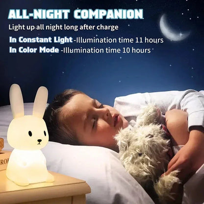 Touch-Activated Rabbit Night Light for Couples - 7-Color Changing Silicone Lamp for Bedroom Ambiance | The Couple Corner