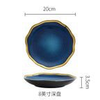 Nordic Blue Glaze Ceramic Plate - Irregular Gold Edge Dinnerware