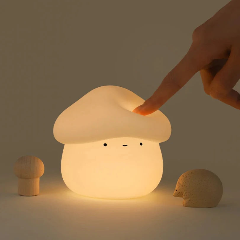 Cute Mushroom Night Light for Couples - Warm White USB Lamp for Bedroom Shelves & Minimalist Decor