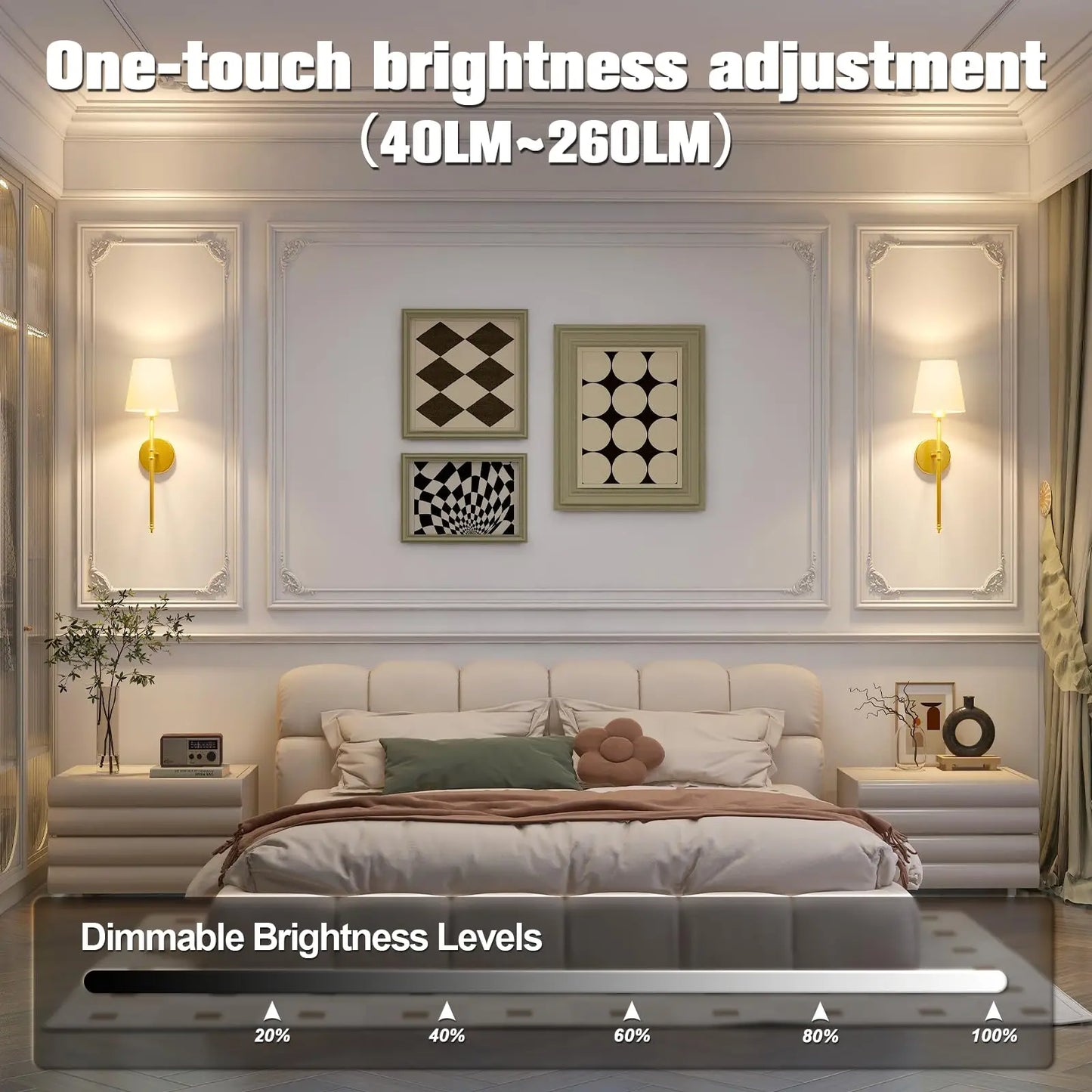 Wireless Wall Sconces Set of 2 - Battery Operated RGB LED Wall Lights with Remote | Rechargeable Gold Accent Lighting | The Couple Corner