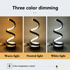 Modern Spiral LED Table Lamp for Couples - Dimmable USB Bedside Light for Living Room & Office