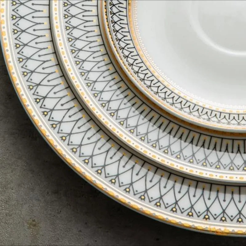 Plaid Dinner Plate - Creative Round Bone China Western Tableware