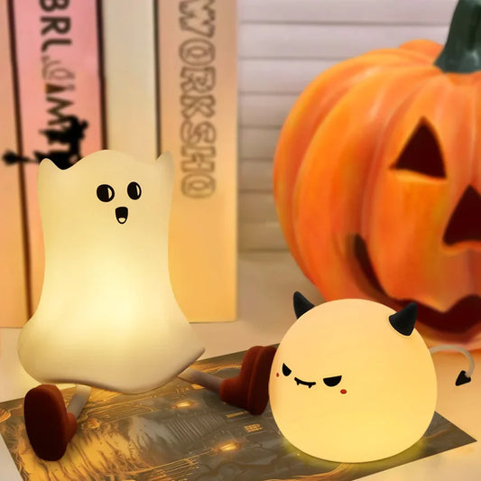 Cute Pumpkin Ghost Night Light for Couples - Dimmable Halloween Bedside Lamp with Timer | Spooky Home Decor Gift | The Couple Corner