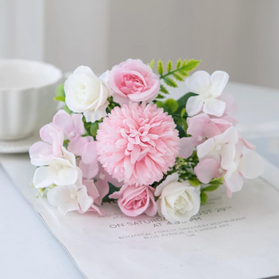 Silk Rose & Chrysanthemum Bouquet - Wedding & Valentine's Decor - Light Pink | The Couple Corner