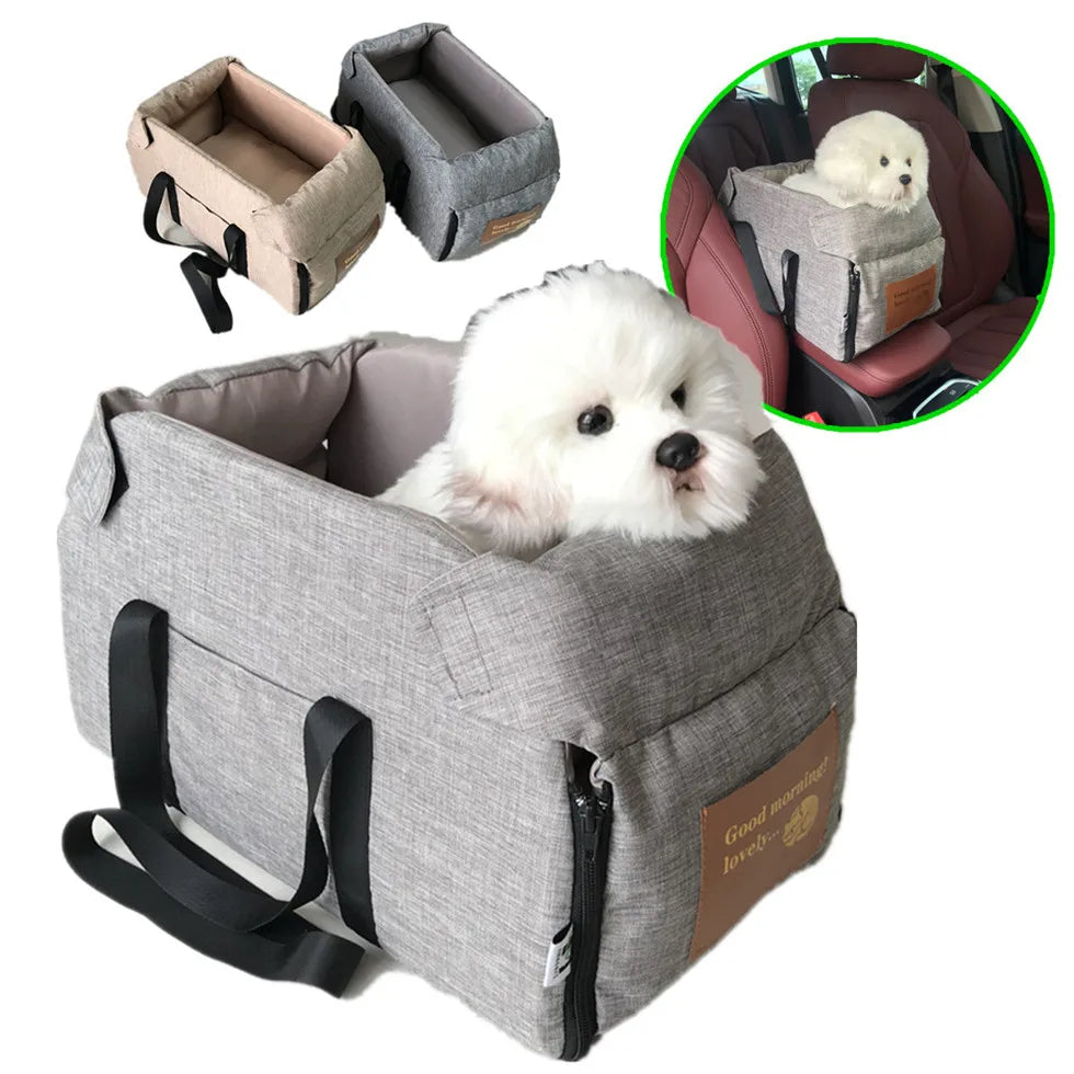 Portable Console Booster Dog Car Seat & Carrier for Small Dogs & Cats