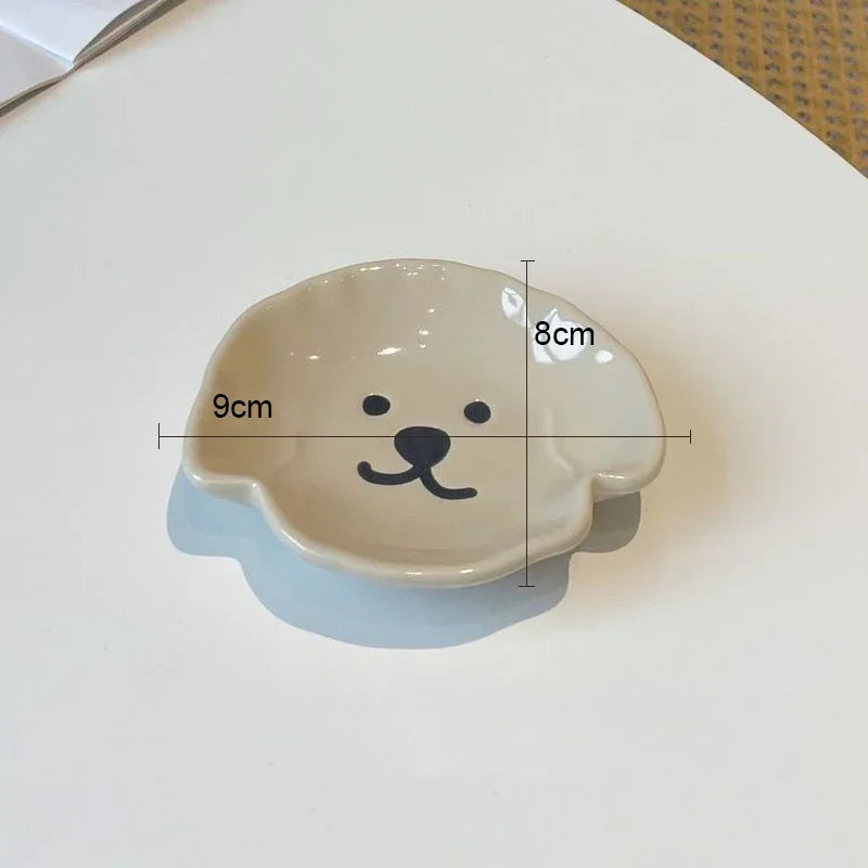 Ceramic Sauce Dish with Cute Dog & Bear Design - Dip Bowl for Couples - dog B | The Couple Corner