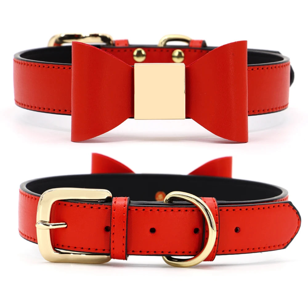 PU Leather Dog Collar with Bowtie - Gentleman Style for Small to Medium Dogs & Cats | Pet Collar The Couple Corner
