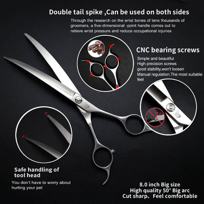 Professional Curved Dog Grooming Scissors - 50° Stainless Steel Shears 7.5"/8" | Pet Grooming Tool The Couple Corner