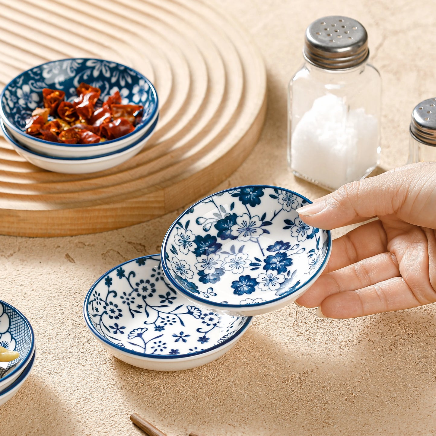 6-Piece Mini Ceramic Sauce Dish Set - Retro Chinese Style for Couples | The Couple Corner