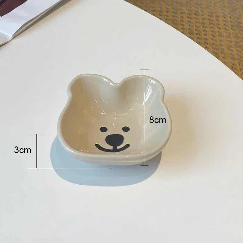 Ceramic Sauce Dish with Cute Dog & Bear Design - Dip Bowl for Couples - dog A | The Couple Corner