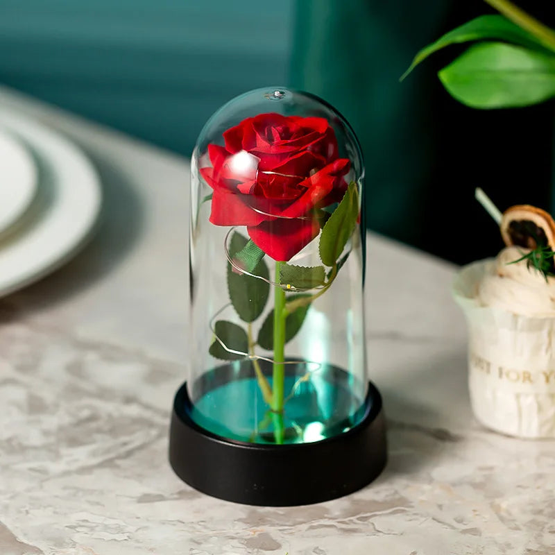 Eternal Rose with LED Light in Acrylic Cover - Valentine's & Anniversary Gift - red | The Couple Corner