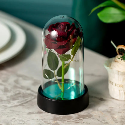 Eternal Rose with LED Light in Acrylic Cover - Valentine's & Anniversary Gift - Wine red | The Couple Corner